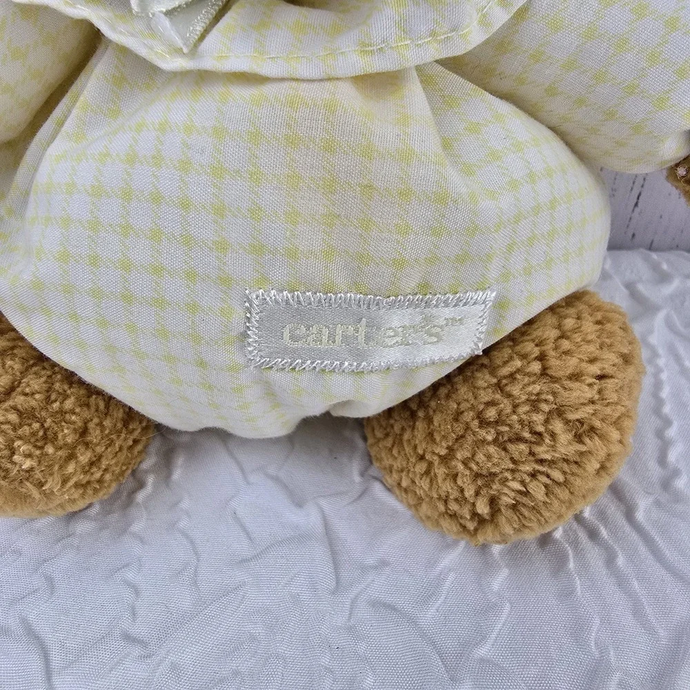 Carters Gingham Plaid Teddy Bear‎ Baby Rattle Plush Round Bear Plush Yellow